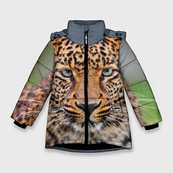 Куртка зимняя для девочки Грустный леопард, цвет: 3D-черный