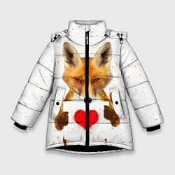 Куртка зимняя для девочки Влюбленная лиса, цвет: 3D-черный