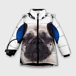 Куртка зимняя для девочки Мопс в наушниках, цвет: 3D-черный