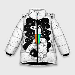 Куртка зимняя для девочки Единорог астронавт, цвет: 3D-черный