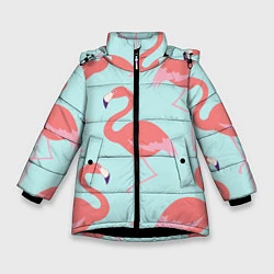 Куртка зимняя для девочки Розовые фламинго, цвет: 3D-черный