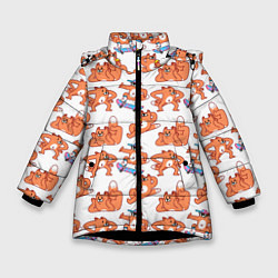 Куртка зимняя для девочки Стикеры с лисом, цвет: 3D-черный