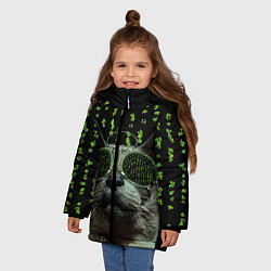 Куртка зимняя для девочки Кот в матрице, цвет: 3D-черный — фото 2