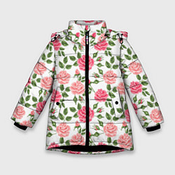 Куртка зимняя для девочки Розы Паттерн, цвет: 3D-черный