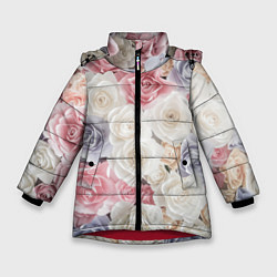 Куртка зимняя для девочки Букет из роз, цвет: 3D-красный