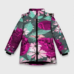 Куртка зимняя для девочки Осенний цветок, цвет: 3D-черный
