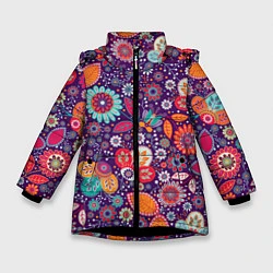 Куртка зимняя для девочки Цветочный взрыв, цвет: 3D-черный
