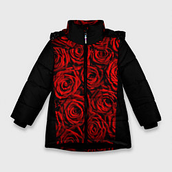 Куртка зимняя для девочки Унисекс / Красные розы, цвет: 3D-черный