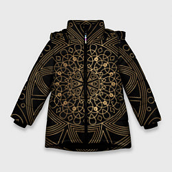 Куртка зимняя для девочки Золотая мандала, цвет: 3D-черный