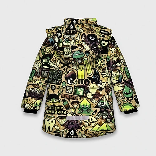 Зимняя куртка для девочки Стикер бомбинг / 3D-Черный – фото 2