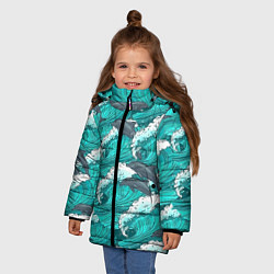 Куртка зимняя для девочки Лазурные дельфины, цвет: 3D-черный — фото 2
