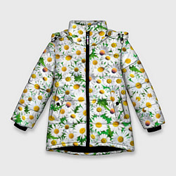 Куртка зимняя для девочки Полевые ромашки, цвет: 3D-черный