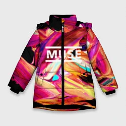Куртка зимняя для девочки MUSE: Neon Colours, цвет: 3D-черный