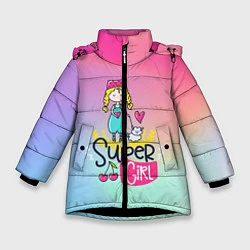 Куртка зимняя для девочки SUPER GIRL, цвет: 3D-черный