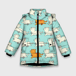 Куртка зимняя для девочки Облачные котейки, цвет: 3D-черный