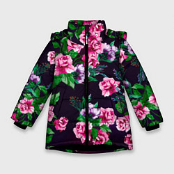 Куртка зимняя для девочки Розы во тьме, цвет: 3D-черный