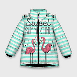 Куртка зимняя для девочки Sweet Summer Flamingo, цвет: 3D-черный