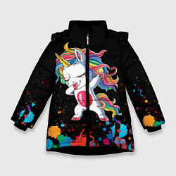 Куртка зимняя для девочки Малыш-единорог, цвет: 3D-черный