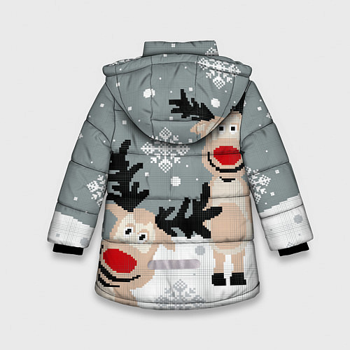 Зимняя куртка для девочки Вязанный узор с оленями / 3D-Черный – фото 2