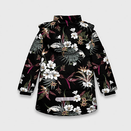 Зимняя куртка для девочки Белые цветы в темноте / 3D-Черный – фото 2