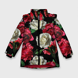 Куртка зимняя для девочки Красные и белые розы, цвет: 3D-красный