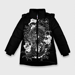 Куртка зимняя для девочки Японский дракон, цвет: 3D-черный