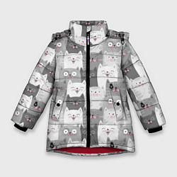 Куртка зимняя для девочки Эмоции котов, цвет: 3D-красный