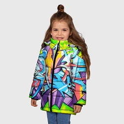 Куртка зимняя для девочки Неоновая кислота, цвет: 3D-черный — фото 2