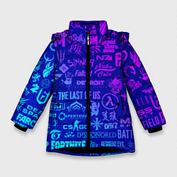 Зимняя куртка для девочки Неоновые геймерские лого