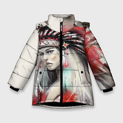 Куртка зимняя для девочки Индейская девушка, цвет: 3D-черный