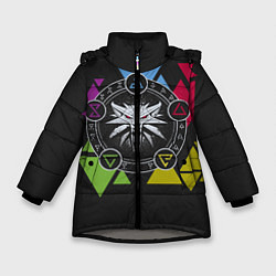 Куртка зимняя для девочки The Witcher: Triangles, цвет: 3D-светло-серый