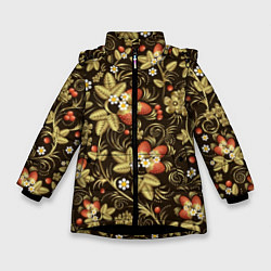 Зимняя куртка для девочки Хохлома роспись клубника