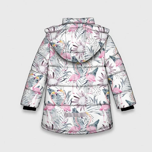 Зимняя куртка для девочки Тропические фламинго / 3D-Черный – фото 2