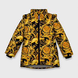 Зимняя куртка для девочки Львы золотые узоры