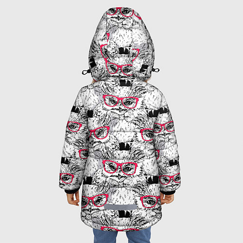 Зимняя куртка для девочки Совы в очках / 3D-Красный – фото 4