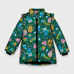 Куртка зимняя для девочки New year Adventure time, цвет: 3D-черный