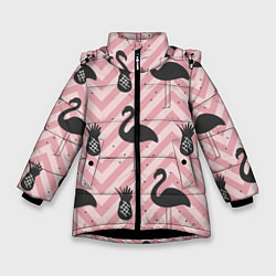 Зимняя куртка для девочки Черный фламинго арт