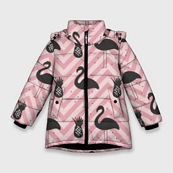 Куртка зимняя для девочки Черный фламинго арт, цвет: 3D-черный