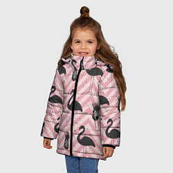 Куртка зимняя для девочки Черный фламинго арт, цвет: 3D-светло-серый — фото 2