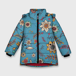 Куртка зимняя для девочки Цветочный рай узор, цвет: 3D-красный