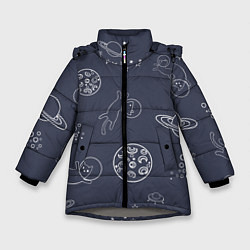 Куртка зимняя для девочки Космо киски, цвет: 3D-светло-серый