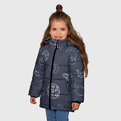 Куртка зимняя для девочки Космо киски, цвет: 3D-светло-серый — фото 2