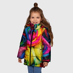 Куртка зимняя для девочки Разноцветные розы, цвет: 3D-черный — фото 2