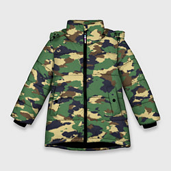 Куртка зимняя для девочки Камуфляж: лесной, цвет: 3D-черный