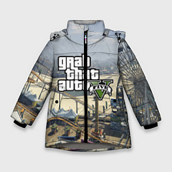 Куртка зимняя для девочки GTA 5, цвет: 3D-светло-серый