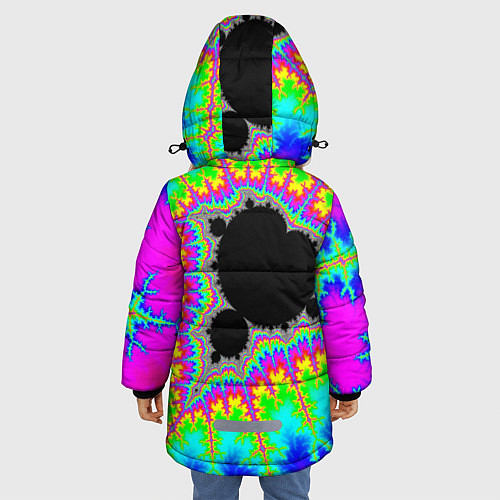 Зимняя куртка для девочки Фрактальная кислотная черная дыра - множество Манд / 3D-Красный – фото 4