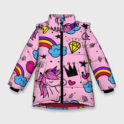 Куртка зимняя для девочки Единороги, цвет: 3D-красный