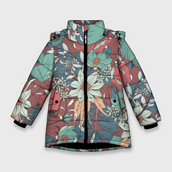 Куртка зимняя для девочки Цветочный арт, цвет: 3D-черный