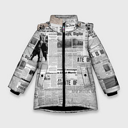 Куртка зимняя для девочки Газета Newspaper, цвет: 3D-черный