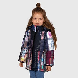 Куртка зимняя для девочки Ночной Токио, цвет: 3D-черный — фото 2
